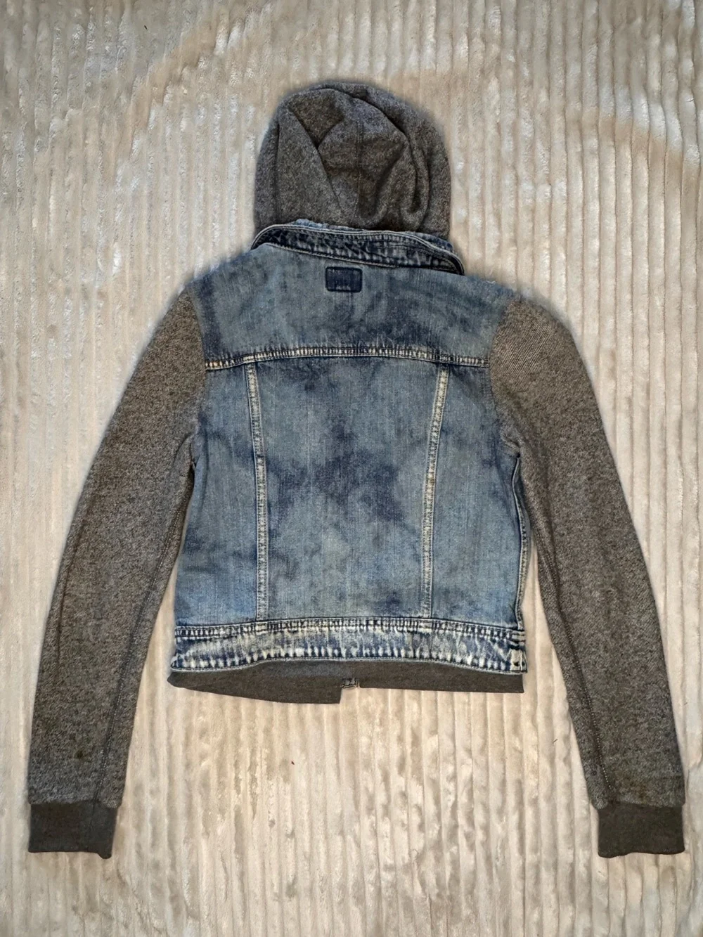 American Eagle Distressed Hooded Denim Jacket SMALL